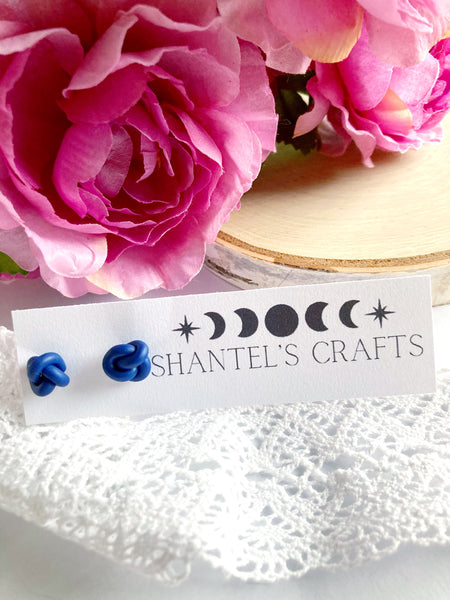 Dark Blue Knot Stud Earrings