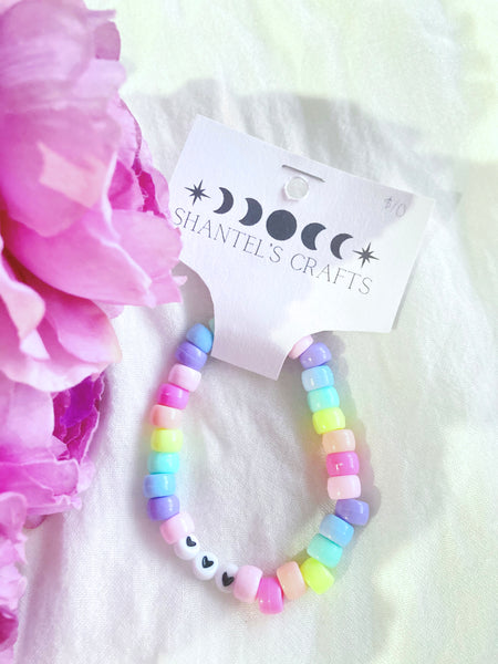 Pastel Rainbow With Hearts Beaded Bracelet