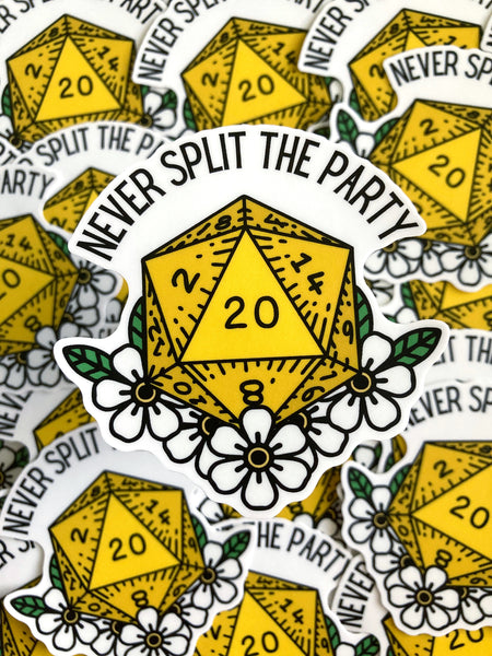 Never Split The Party D20 Sticker