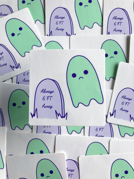 Always Six Feet Away Sad Ghost Comic Sticker