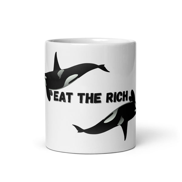 Orcas Eat The Rich White glossy mug