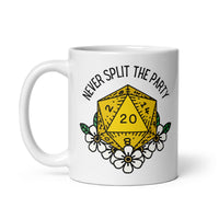 Never Split The Party DND White glossy mug