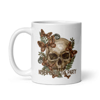 Never Split The Party DND Skull White glossy mug