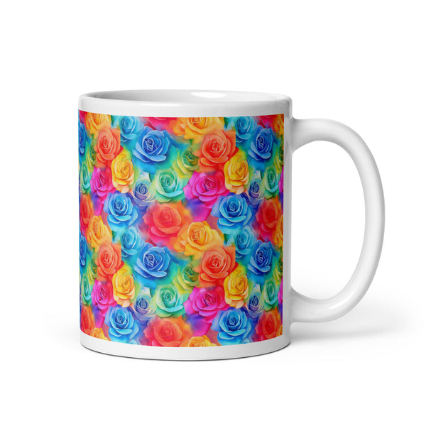 Rainbow Roses White glossy mug