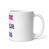 Pride Never Ends White glossy mug