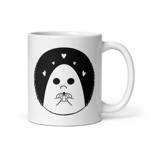 Sad Ghost Loves Halloween White glossy mug