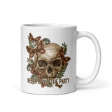 Never Split The Party DND Skull White glossy mug