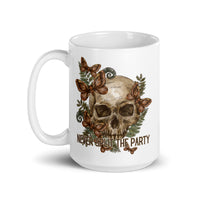 Never Split The Party DND Skull White glossy mug