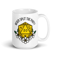 Never Split The Party DND White glossy mug