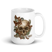 Never Split The Party DND Skull White glossy mug