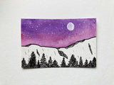 Mini Watercolor Landscape Night Sky Painting