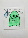 Mini Watercolor Sad Ghost Comic Painting