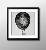 Mini Watercolor Moon Hot Air Balloon Painting