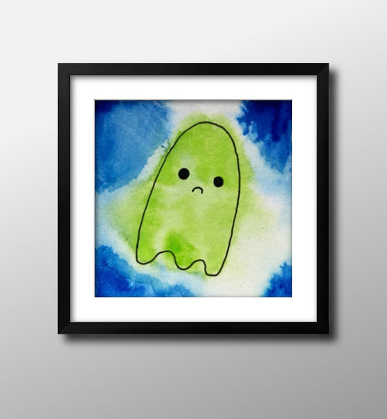 Mini Sad Ghost Comic Watercolor Painting