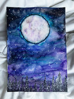 Original Watercolor Winter Full Moon