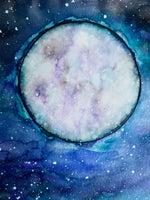 Original Watercolor Winter Full Moon