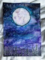 Original Watercolor Winter Full Moon