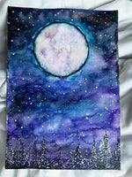 Original Watercolor Winter Full Moon