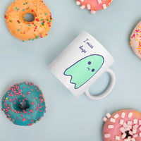 I miss hugs Sad Ghost Comic White glossy mug