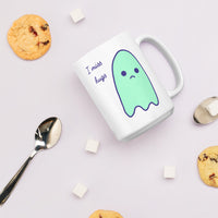 I miss hugs Sad Ghost Comic White glossy mug