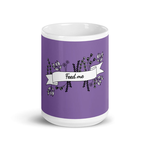 Purple Feed Me glossy mug