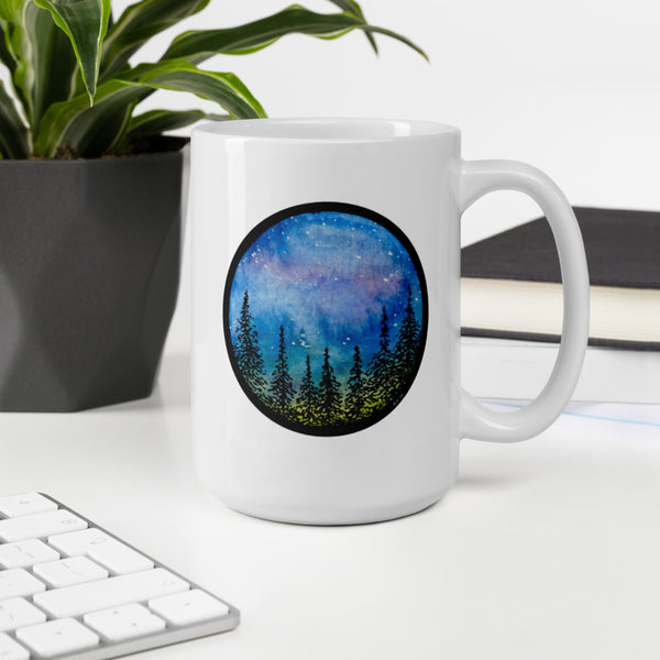 Forest Watercolor Sunset White glossy mug