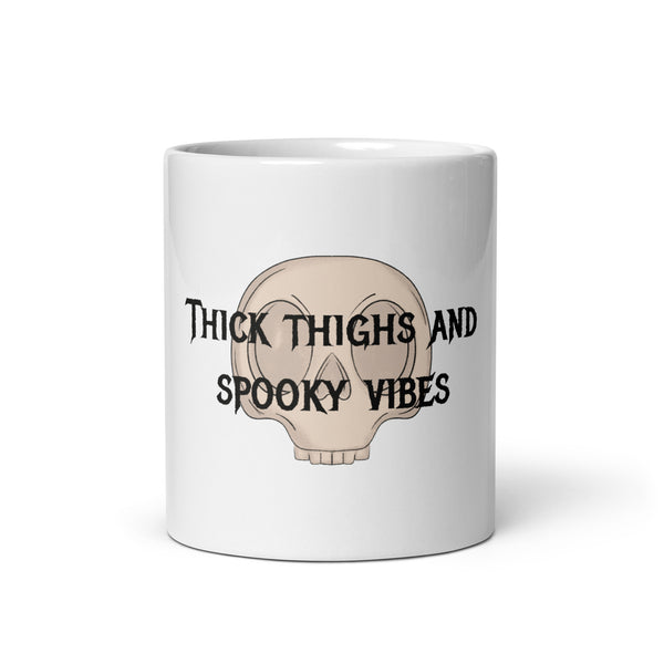 Thick Thighs and Spooky Vibes White glossy mug