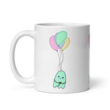 Sad Ghost Comic Balloon Flight White glossy mug