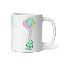 Sad Ghost Comic Balloon Flight White glossy mug