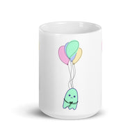 Sad Ghost Comic Balloon Flight White glossy mug