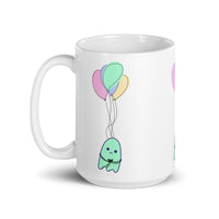 Sad Ghost Comic Balloon Flight White glossy mug